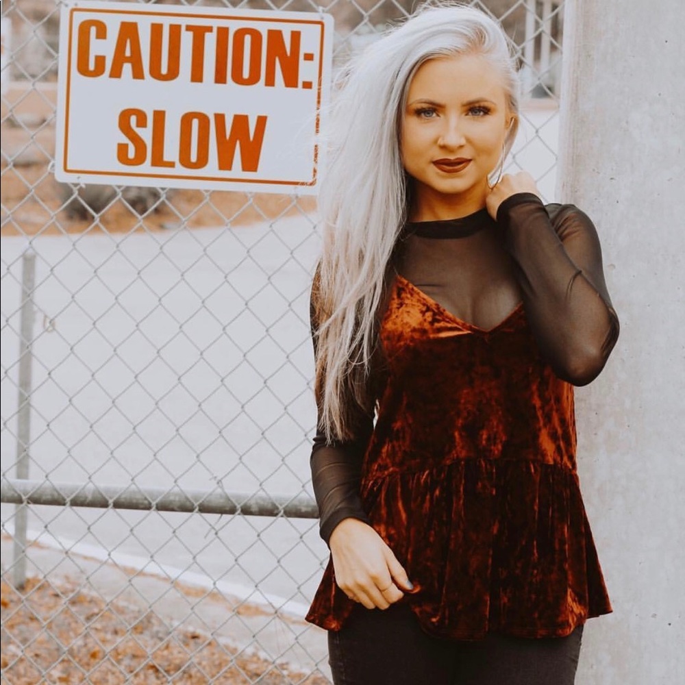 Velvet and mesh combo top